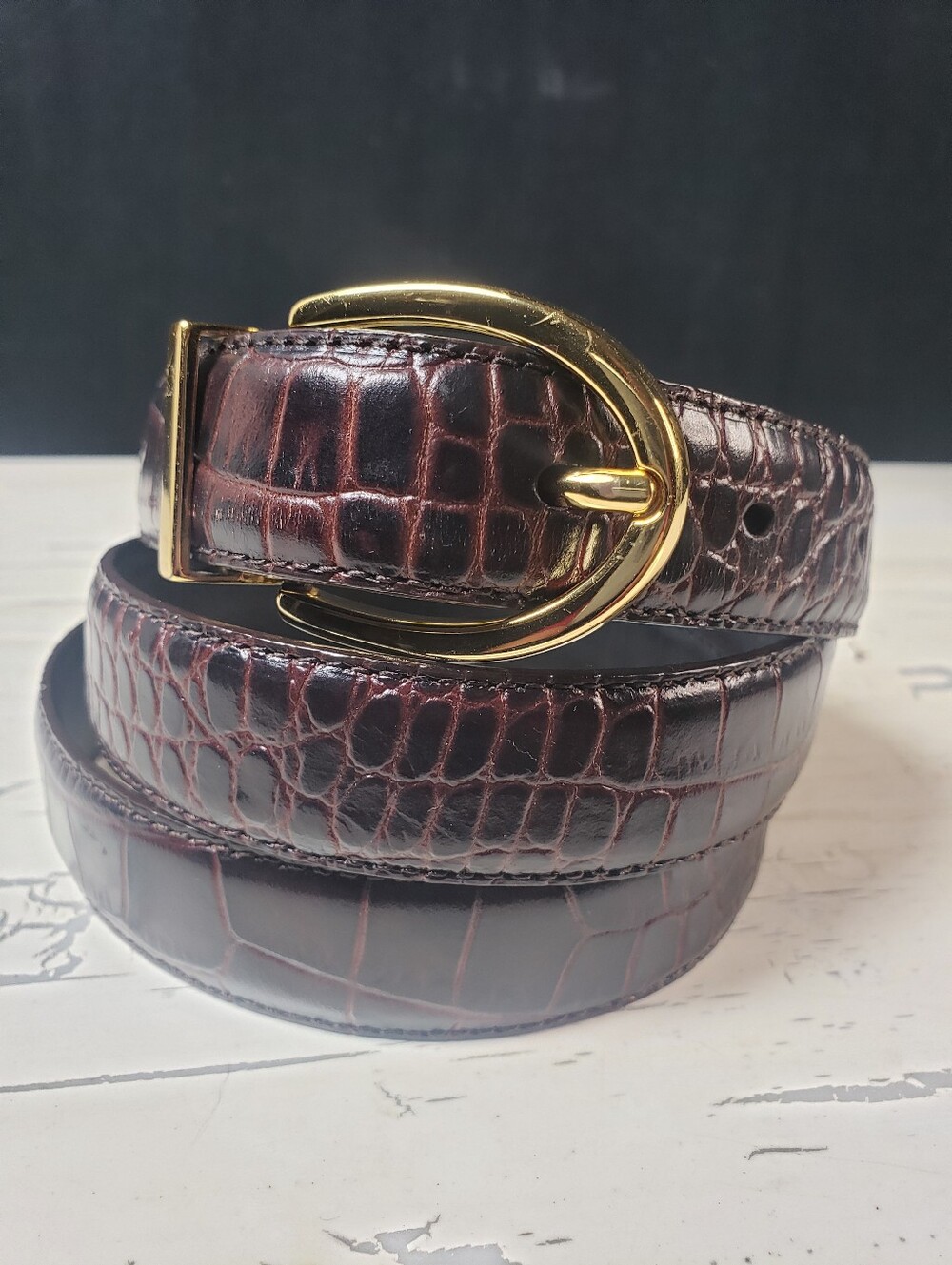 Ralph Lauren Reversible Croc Embossed/ Dark Navy Blue Belt in Women's size 33 - Picture 3 of 11